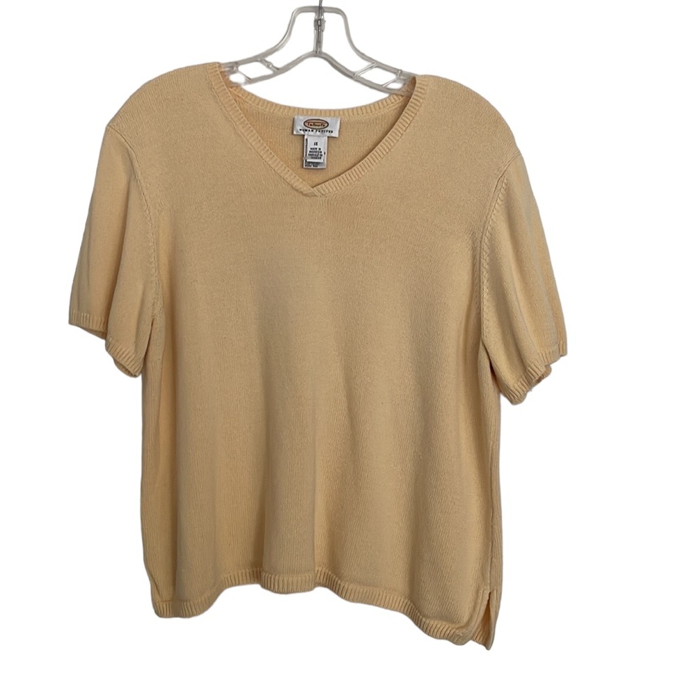 Vintage Talbots Yellow V Neck Shortsleeved Sweater Cotton Blend NWOT - Picture 1 of 7